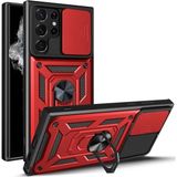 HANPORIUM Samsung Galaxy S23 Ultra Uyumlu Tank Kılıf Yüzüklü Standlı Extra Darbe Koruma Zırhlı Outdoor Kapak - Kırmızı