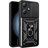 HANPORIUM Tecno Camon 19 Pro Uyumlu Tank Kılıf - Yüzüklü Standlı Extra Darbe Koruma Zırhlı Outdoor Kapak - Siyah