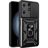 HANPORIUM Tecno Spark 10 Pro Uyumlu Tank Kılıf - Yüzüklü Standlı Extra Darbe Koruma Zırhlı Outdoor Kapak - Siyah