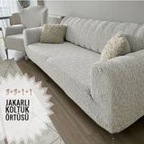 Hansaray Jakarlı Düz Desen 3 3 1 1 Lastikli Koltuk Örtüsü Takımı Kanepe Çekyat Örtüsü Koltuk Kılıfı - 180 x 230 cm - Açık Gri