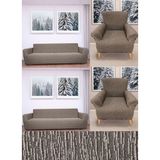 Hansaray Jakarlı Düz Desen 3 3 1 1 Lastikli Koltuk Örtüsü Takımı Kanepe Çekyat Örtüsü Koltuk Kılıfı - 180 x 230 cm - Kahverengi