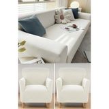Hansarayhome Hansaray 3+3+1+1 Likrali Kare Desen Esnek Yikanabilir Koltuk Örtüsü Takımı - 180 x 230 cm - Krem