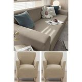 Hansarayhome Hansaray 3+3+1+1 Likrali Kare Desen Esnek Yikanabilir Koltuk Örtüsü Takımı - 180 x 230 cm - Vizon