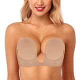 HANSCA Kadın Kendinden Yapışkanlı Straplez Backless Sütyen Yeniden Kullanılabilir Görünmez Yapışkan Sütyen U Dalma Push Up, Çıplak, A