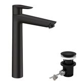 hansgrohe Musluk Talis E (yüksek çıkışlı su tasarruflu armatür 240 mm, çekme çubuğu - gider), mat siyah