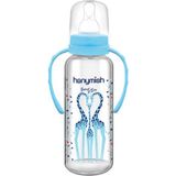 Hanymish Cam Biberon Kulplu 240ML Zürafa Mavi - 250 ml - Açık Pembe