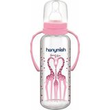 Hanymish Cam Biberon Kulplu 240ML Zürafa Pembe - Açık Pembe - 240 ml