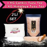 Hanzade Bitkisel Çankırı Tuzu 1 kg + Himalaya Tuzu 1 kg Toz Öğütülmüş Doğal Kaya Tuzu Seti - 2 kg