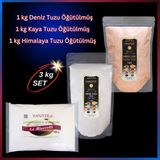 Hanzade Bitkisel Doğal Tuz Seti (Çankırı Kaya Tuzu + Himalaya Tuzu + Deniz Tuzu) (Toz Öğütülmüş, 1 kg x 3’lü Set) - 3 kg