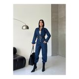 haora Kadın Lacivert Denim Tulum Regular Kesim Uzun Kollu