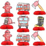 HaPiBiDesign Firetruck Bebek Duş Masası Orta Parçaları - İtfaiye Partisi Süslemeleri - 12 Parça İtfaiyeci Partisi Petek Masa Süslemeleri için Orta Parça - İtfaiye Arabası Orta Parça İtfaiye Arabası