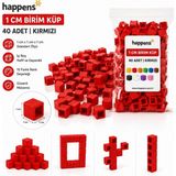 Happens Birim Küp 1 cm 40 Adet Renkli– Matematik Materyali, Eğitici Oyuncak, Montessori ve Okul Öncesi Sayma Küpleri - Kırmızı