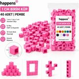 Happens Birim Küp 1 cm 40 Adet Renkli– Matematik Materyali, Eğitici Oyuncak, Montessori ve Okul Öncesi Sayma Küpleri - Pembe