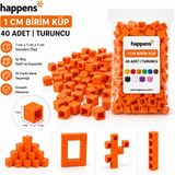 Happens Birim Küp 1 cm 40 Adet Renkli– Matematik Materyali, Eğitici Oyuncak, Montessori ve Okul Öncesi Sayma Küpleri - Turuncu