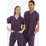 Happiness Basic - Likralı Doktor Hemşire Forma Takımı Scrubs Üniforma Cerrahi Takım (Unısex), Gül Kurusu - XS
