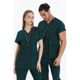 Happiness Basic - Likralı Doktor Hemşire Forma Takımı Scrubs Üniforma Cerrahi Takım (Unısex), Koyu Yeşil
