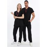 Happiness Basic - Likralı Doktor Hemşire Forma Takımı Scrubs Üniforma Cerrahi Takım (Unısex), Siyah - XS