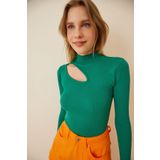 Happiness GT00065 İstanbul Kadın Beyaz Cut Out Detaylı Fitilli Örme Bluz