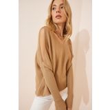 Happiness İst. AS00016 Kadın Bisküvi Omuzu Pencereli Oversize Triko Kazak