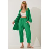 Happiness İst. BY00050 Kadın Yeşil Kimono Pantolon Örme Takımı