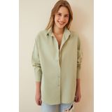 Happiness İst. DD00842 Kadın Çağla Yeşili Oversize Uzun Basic Gömlek