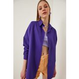 Happiness İst. DD00842 Kadın Mor Oversize Uzun Basic Gömlek