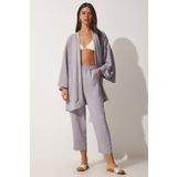 Happiness İst. DZ00046 Kadın Gri Kimono Pantolon Takım