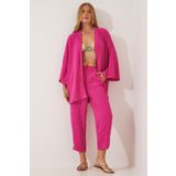Happiness İst. DZ00046 Kadın Koyu Pembe Kimono Pantolon Takım