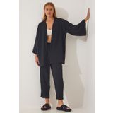 Happiness İst. DZ00046 Kadın Siyah Kimono Pantolon Takım