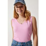 Happiness İst. EN00578 Kadın Şeker Pembe Derin Ön Arka V Yaka Viskon Bluz