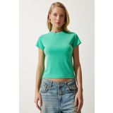 Happiness İst. EN00611 Kadın Açık Yeşil Bisiklet Yaka Basic Sandy T-Shirt