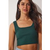 Happiness İst. GT00030 Kadın Zümrüt Yeşili Askılı Fitilli Crop Örme Bluz