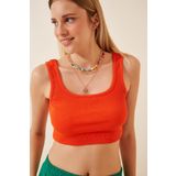 Happiness İst. GT00030 Oranj Askılı Fitilli Crop Örme Kadın Bluz