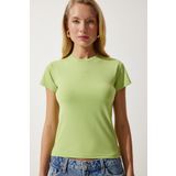 Happiness İst. Kadın Fıstık Yeşili Bisiklet Yaka Basic Sandy T-Shirt EN00611