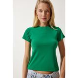 Happiness İst. Kadın Koyu Yeşil Bisiklet Yaka Basic Sandy T-Shirt EN00611