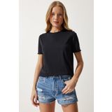 Happiness İst. Kadın Siyah Bisiklet Yaka Basic Örme T-Shirt UB00229