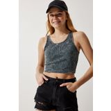 Happiness İst. NJ00135 Kadın Antrasit Halter Yaka Yıkamalı Crop Örme Bluz