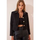 Happiness İst. TO00039 Kadın Siyah Crop Tüvit Blazer Ceket