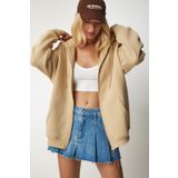 Happiness İst. UB00124 Kadın Camel Kapüşonlu Fermuarlı Oversize Sweatshirt