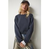 Happiness İst. UB00178 Kadın Antrasit Şardonlu Crop Sweatshirt