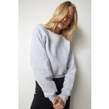 Happiness İst. UB00178 Kadın Gri Melanj Şardonlu Crop Sweatshirt