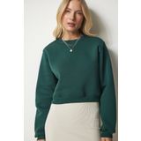 Happiness İst. UB00178 Kadın Zümrüt Yeşili Şardonlu Crop Sweatshirt