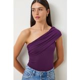 Happiness İstanbul DZ00112 Mor Tek Omuz Büzgülü Örme Kadın Bluz