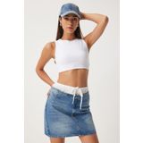 Happiness İstanbul FN03225 Mavi Boxer Detaylı Denim Kadın Etek