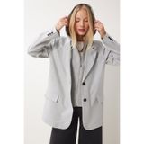 Happiness İstanbul Kadın Açık Gri Kapüşon Detaylı Dokuma Blazer Ceket FN03440