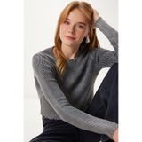 Happiness İstanbul Kadın Antrasit Yıkamalı Fitilli Örme Crop Bluz PF00121