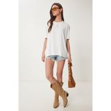 Happiness İstanbul Kadın Beyaz Basic Örme T-Shirt EN00642