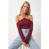 Happiness İstanbul Kadın Bordo Çapraz İpli Triko Bluz FN03340