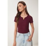 Happiness İstanbul Kadın Bordo Gold Aksesuarlı Fitilli Örme Bluz ZV00297