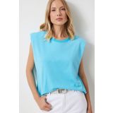 Happiness İstanbul Kadın Canlı Mavi Vatkalı Kolsuz Örme T-Shirt HY00015